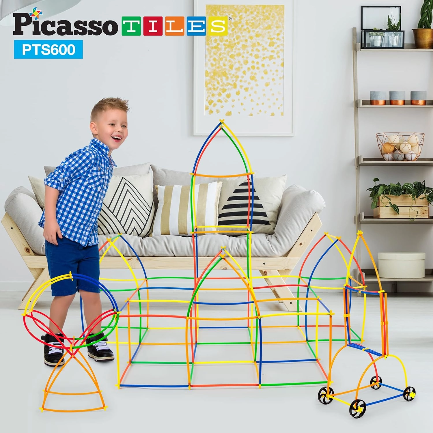 PicassoTiles 600pc Construction Toy Straw Building Set Children STEM Learning Interlocking Building Toys Creative Straw Connecting Builder Kits Early Education Kit for Kids Boys & Girls Ages 3  PTS600