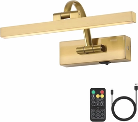 Picture Lights for Wall Battery Operated, Wireless Brass Art Lighting for Paintings Rechargeable Gallery Lights with Remote and Timer 3CCT Dimmable Painting Lights for Portrait 11.42 Inch 2W