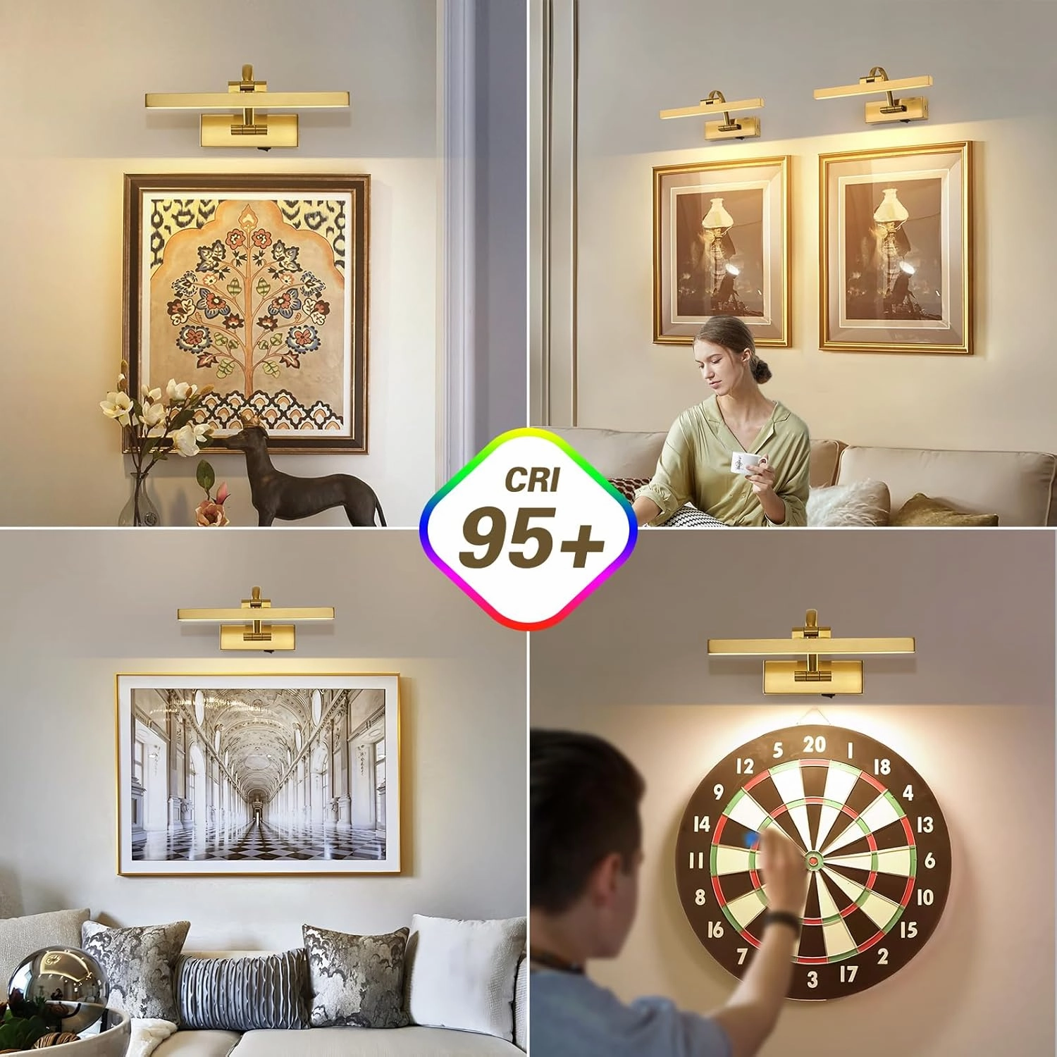 Picture Lights for Wall Battery Operated, Wireless Brass Art Lighting for Paintings Rechargeable Gallery Lights with Remote and Timer 3CCT Dimmable Painting Lights for Portrait 11.42 Inch 2W