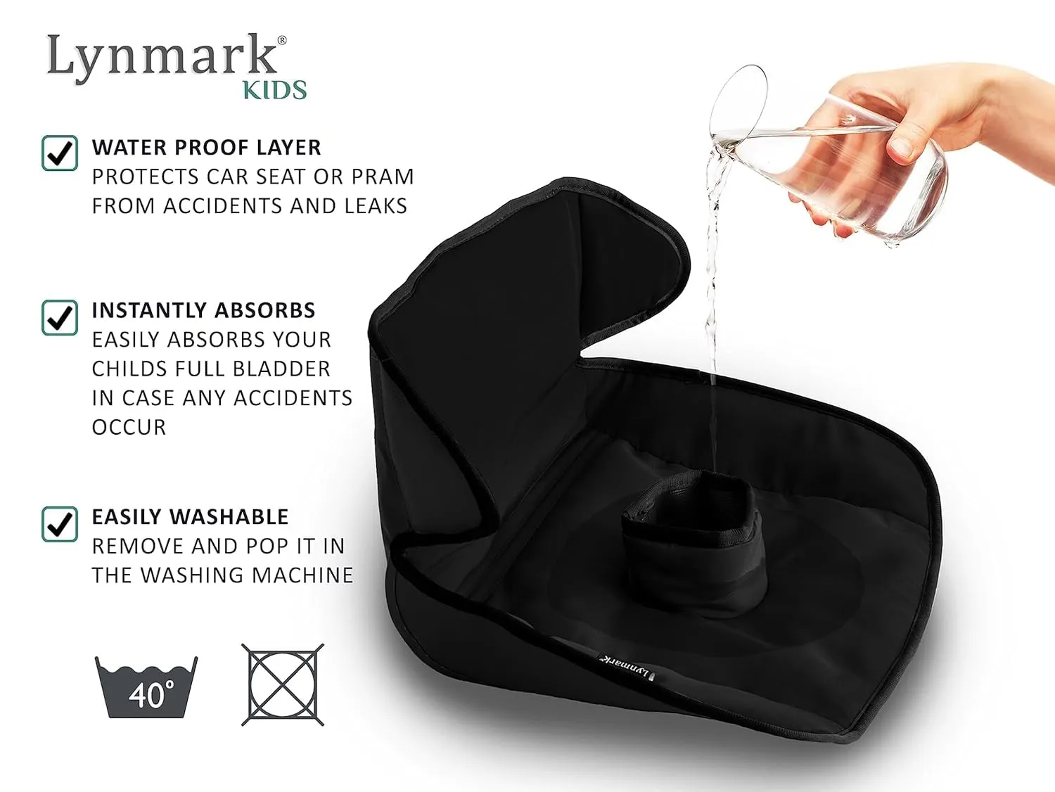 Piddle Pads Car Seat Potty Training Cover - Waterproof Soft Toddler and Baby Car Seat Protector Mat - Travel-Friendly Universal Machine Washable Liner for Spills, Nappy Leaks, Accidents - Black