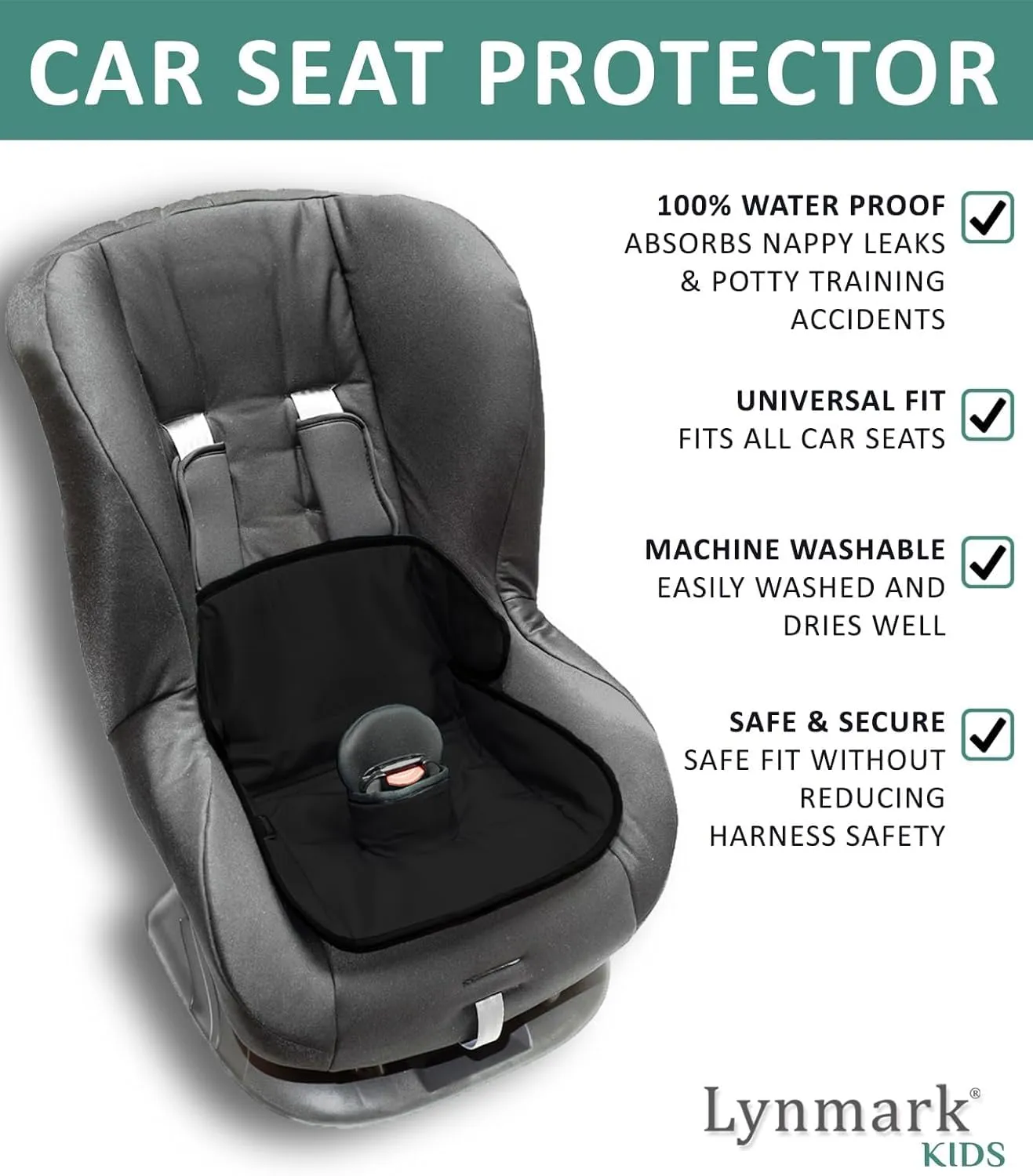 Piddle Pads Car Seat Potty Training Cover - Waterproof Soft Toddler and Baby Car Seat Protector Mat - Travel-Friendly Universal Machine Washable Liner for Spills, Nappy Leaks, Accidents - Black