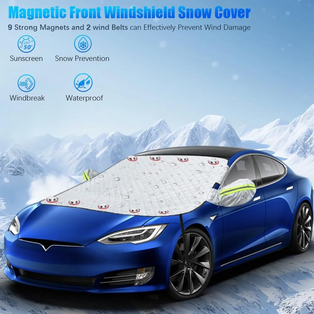 Pincuttee 1PC Snow Cover for Car Front Windshield,Car Front Window Cover for Four Season,Upgraded Car Snow Cover,Car Window Sun Shades Front Windshield,Fit for Small Car/Compact SUV(157)