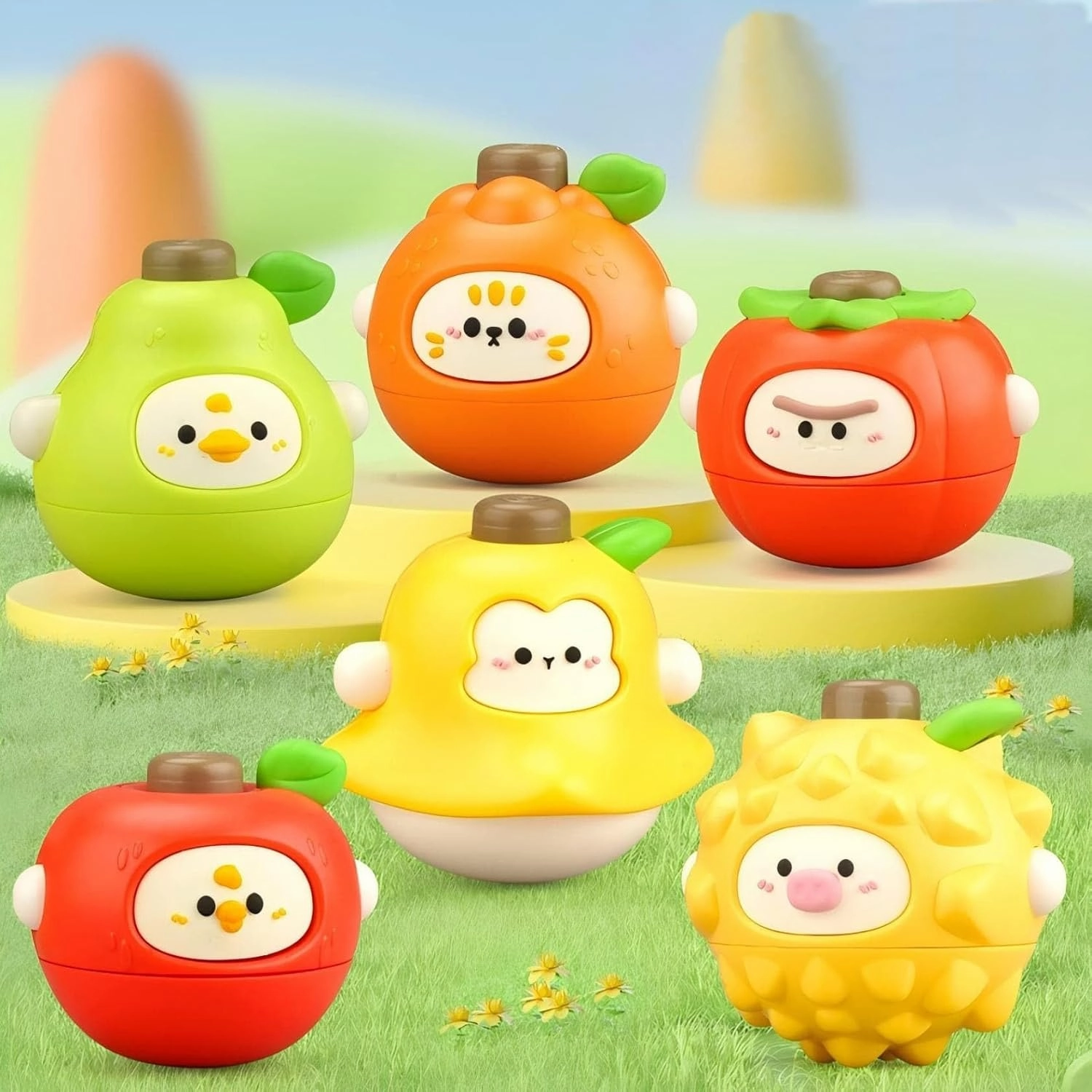 PINU Fruits Spinning Tops Battle Toy Series - Interactive Learning Gift for Kids & Parents - Toddler-Friendly Activity - Birthday Party Favourite