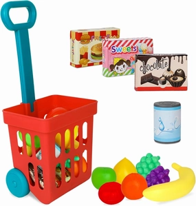 Playkidz Toy Shopping Cart Play Set, Plastic Food Toys, Interactive Play Set, Learning Resources & Pretend Play Fun, Ages 3 