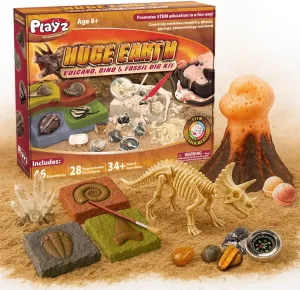 Playz Dinosaur Fossil Digging Kit for Kids, Gemstone Dig Kit & Volcano Science Kit - 46  Fun Geographic Experiments, STEM Dinosaur Toys Excavation Kit for Kids Ages 8-12  Years Old, Boys & Girls