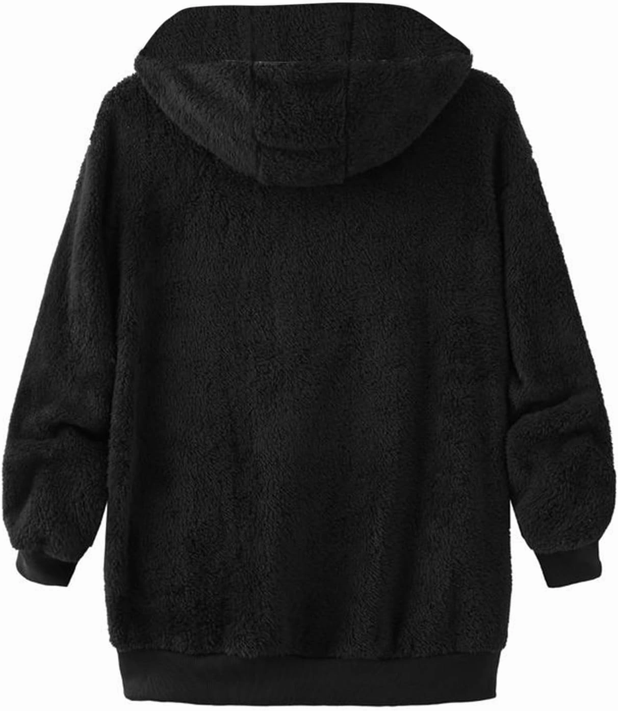 Plus Size Fuzzy Fleece Jacket For Women Faux Fur Sherpa Coat Casual Loose Zip Up Hooded Shearling Jackets Outwear