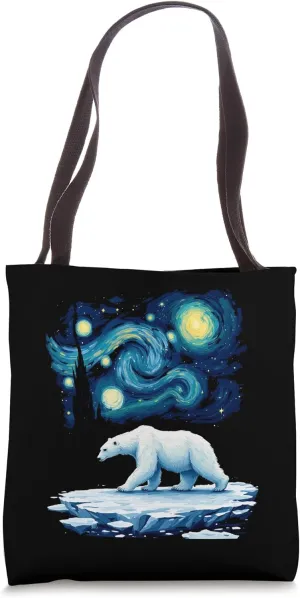 Polar Bear Van Gogh Starry Light Inspired Design Tote Bag