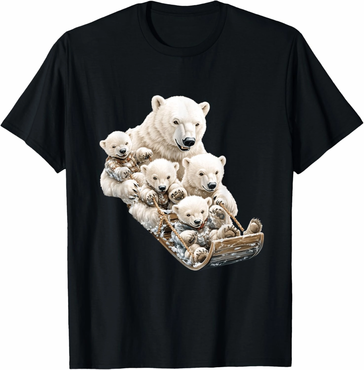 Polar Bear Family Sledding Winter Fun T-Shirt