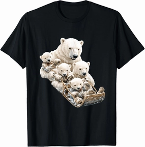 Polar Bear Family Sledding Winter Fun T-Shirt