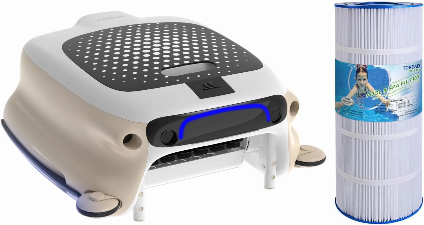 POOLPURE Pool Skimmer Robot with 7800mah Battery, Manual Remote Control Pool Surface Skimmer Robotic, 10-Hour Continuous Cleaning, and PA120, Ultra-B2, CX1200RE, C1200, Unicel C-8412 Pool Filters