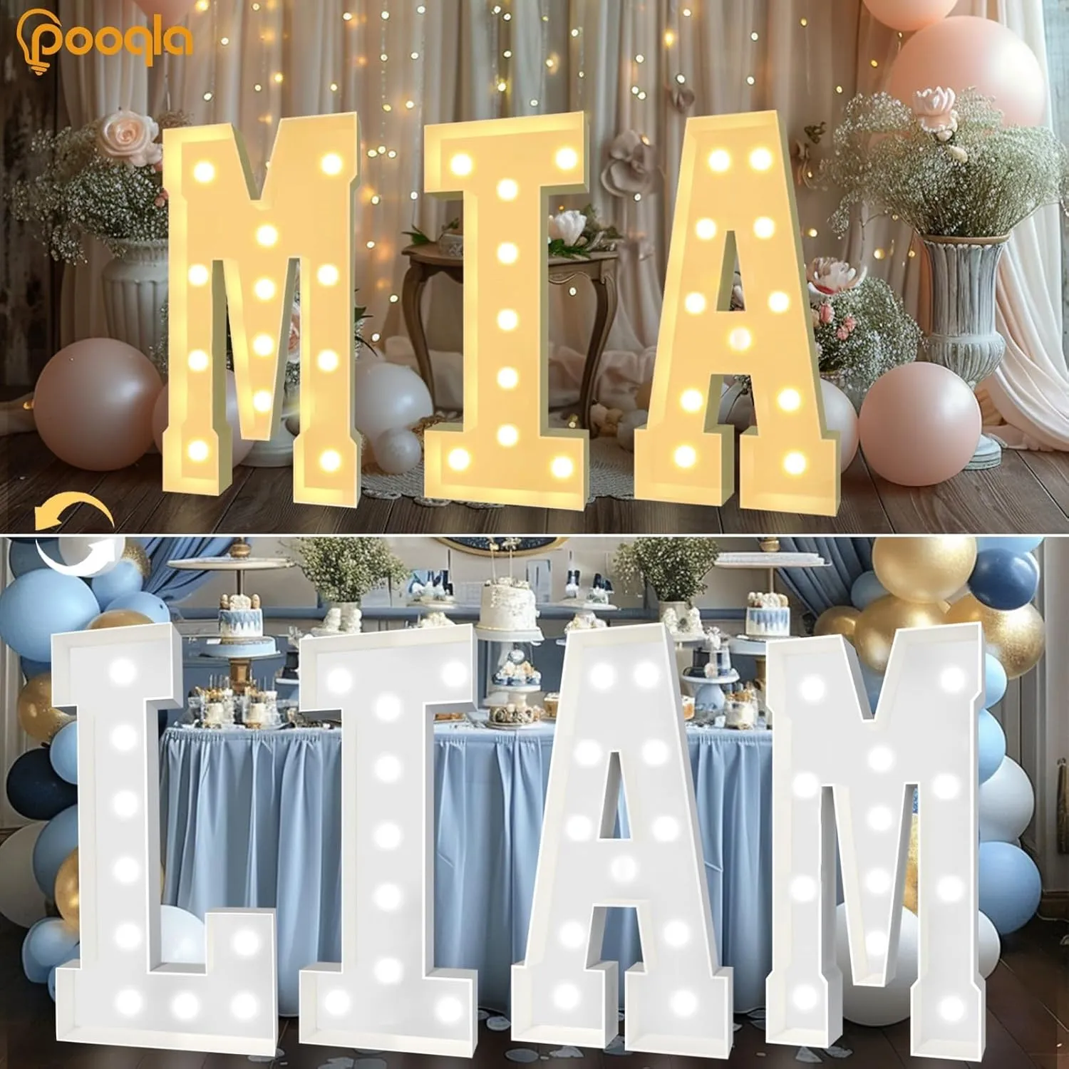 Pooqla 4 FT Marquee Light Up Letters, Cool White and Warm White Marquee Letter 4 Feet Tall, Giant LED Sign Big Mosaic Letter Y for Balloons Birthday Party Anniversary Wedding Decorations
