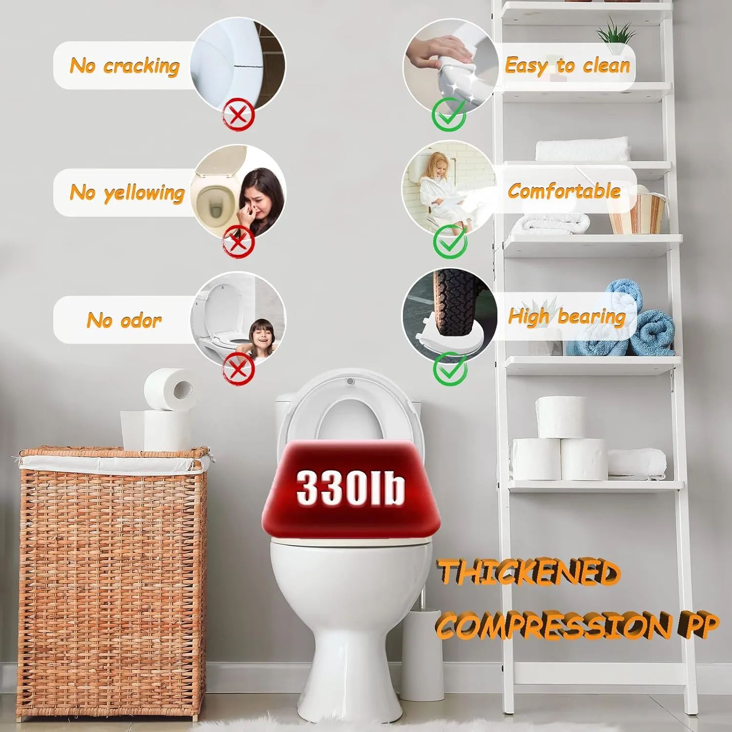 Potty Training Seat Built-in Toilet Seat, Round Toilet Seat 16.5inch with Baby Seat 2 in 1 Soft Close Quiet No Slapping, Magnetic Absorption, Easy Installation for Bottom Fixing Toilet