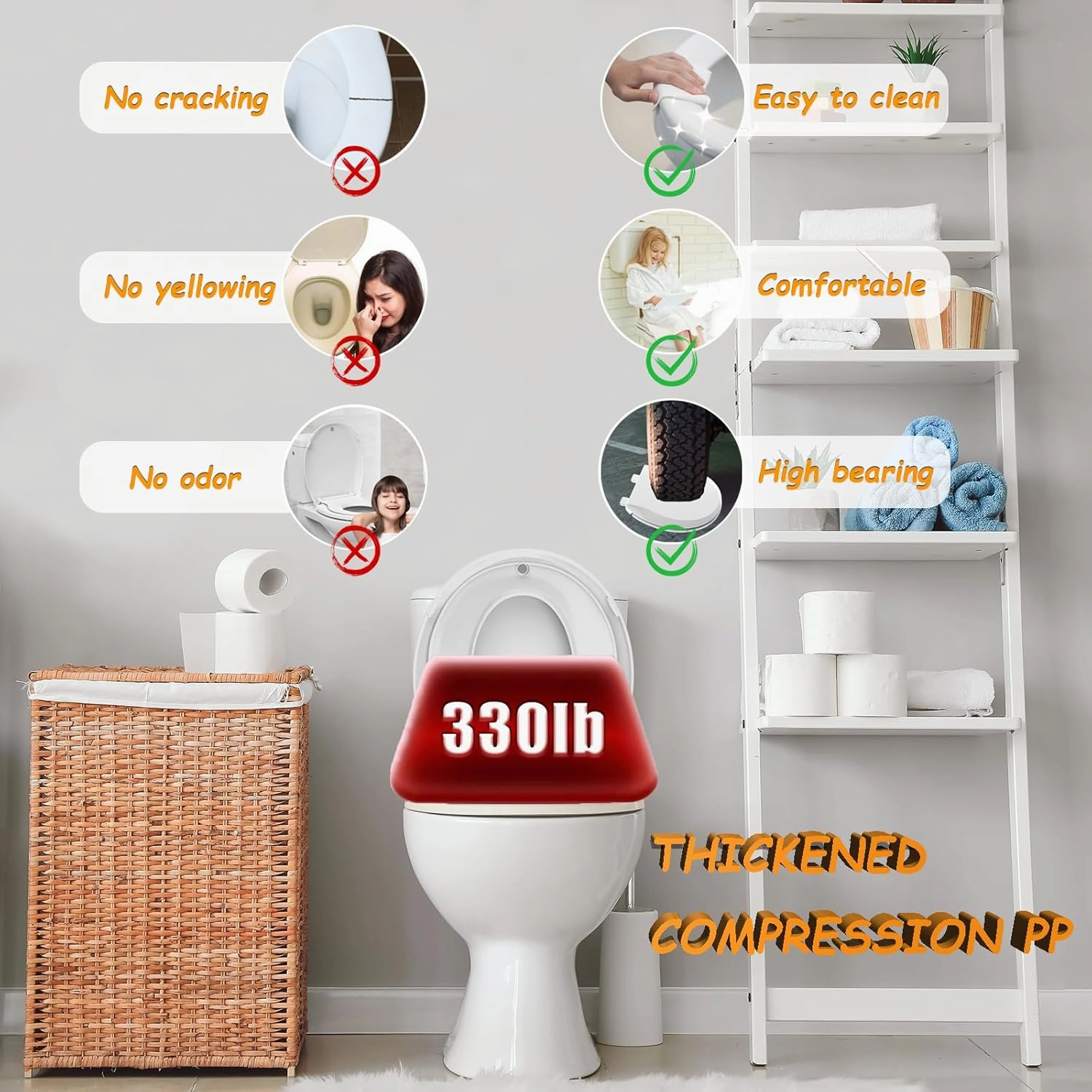 Potty Training Seat Built-in Toilet Seat, Round Toilet Seat 16.5inch with Baby Seat 2 in 1 Soft Close Quiet No Slapping, Magnetic Absorption, Easy Installation for Bottom Fixing Toilet