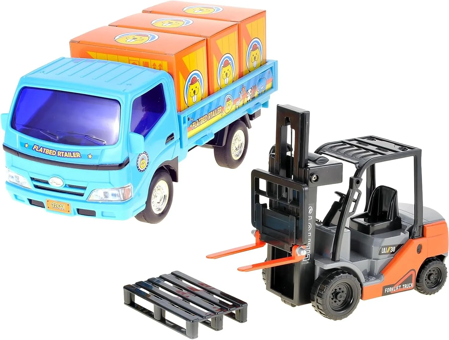 PowerTRC Forklift & Truck Play Set Friction Powered | Warehouse,Construction Pretend Toy Set, Toddler Cars Trucks | Gifts Toy Boys Ages 3-5,6,7,8,9 