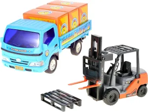 PowerTRC Forklift & Truck Play Set Friction Powered | Warehouse,Construction Pretend Toy Set, Toddler Cars Trucks | Gifts Toy Boys Ages 3-5,6,7,8,9 