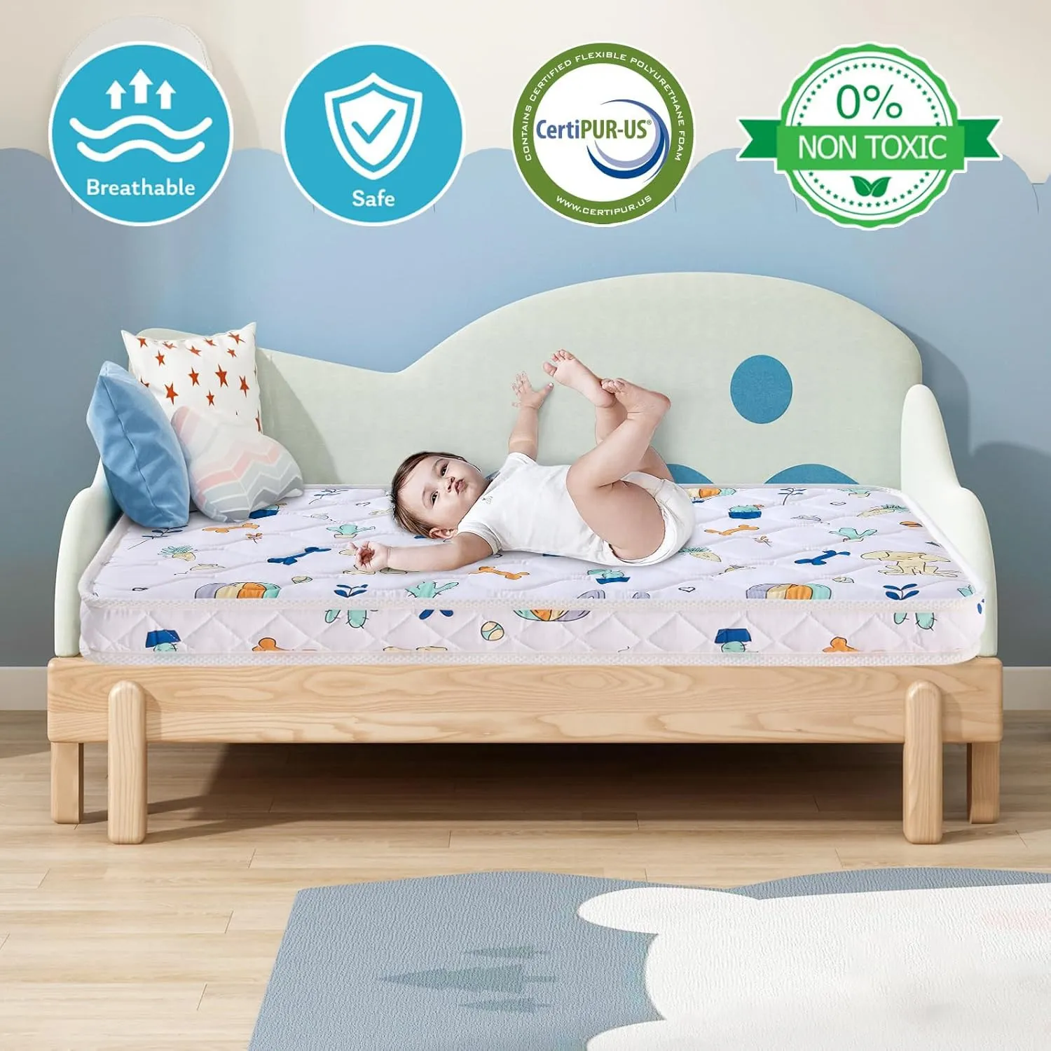 Premium Foam Mini Crib Mattress 38“ x 24” x 4”, Dual Sided with Soft Breathable Fabric, Noiseless and Odorless, Comfortable and Firm, Fits Most Mini Cribs (Does Not Fit Playard or Standard Crib)