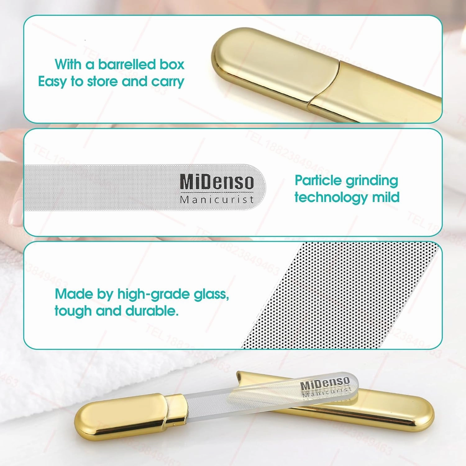 Premium Gift, Glass Nail File with Case, 2 Pack Crystal Nail Files for Natural Nails, Artificial Nails Manicure Pedicure Nail Care Kit Set, Xmas Present for Women and Man(Gold BlackGold)