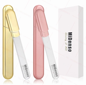 Premium Gift, Glass Nail File with Case, 2 Pack Crystal Nail Files for Natural Nails, Artificial Nails Manicure Pedicure Nail Care Kit Set, Xmas Present for Women and Man(Gold BlackGold)