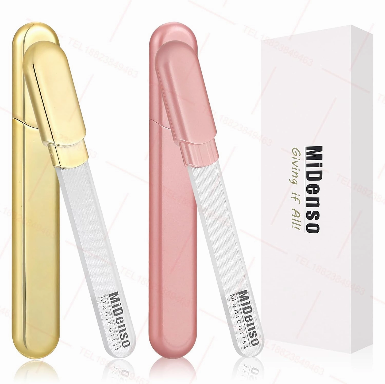 Premium Gift, Glass Nail File with Case, 2 Pack Crystal Nail Files for Natural Nails, Artificial Nails Manicure Pedicure Nail Care Kit Set, Xmas Present for Women and Man(Gold BlackGold)