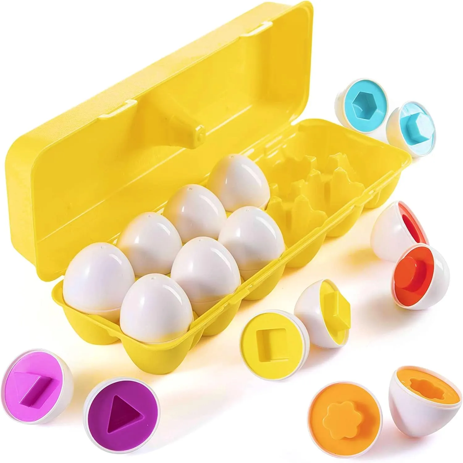 PREXTEX My First Find and Match Easter Matching Eggs with Yellow Holder - STEM Toys Educational Toy for Kids to Learn About Shapes and Colors, Easter Gift Egg Shapes for Toddlers