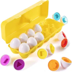 PREXTEX My First Find and Match Easter Matching Eggs with Yellow Holder - STEM Toys Educational Toy for Kids to Learn About Shapes and Colors, Easter Gift Egg Shapes for Toddlers