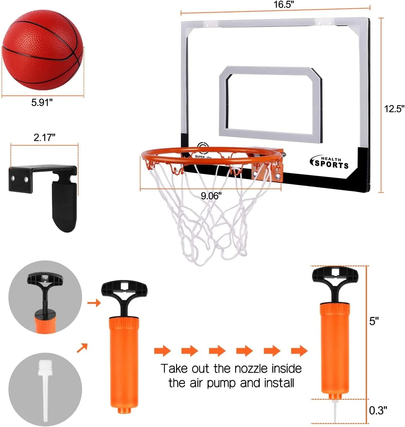 Pro Room Basketball Hoop Over The Door - Wall Mounted Basketball Hoop Set with Complete Accessories - Indoor Basketball Hoop for Kids & Adults