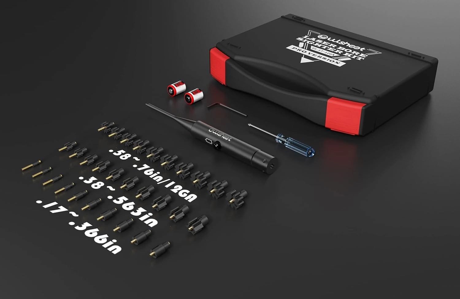 Professional Laser Bore Sight Kit Multiple Caliber-Upgraded Green/Red Bore Sighter with 30 Adapters Button Switch Perfectly Choice for.17 to 12GA Rifles Pistols, Provides Powerful Support for Hunting.
