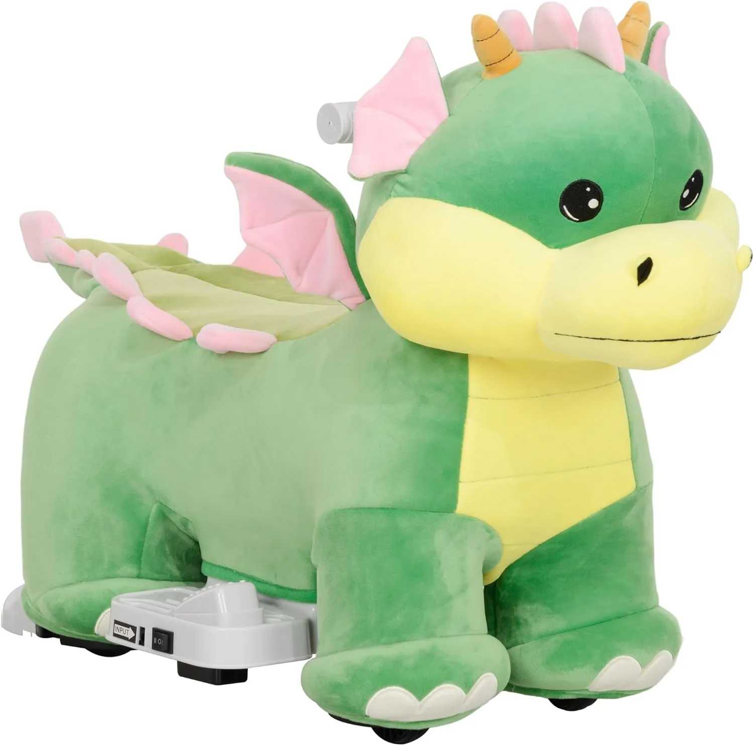 Qaba 6V Kids Ride on Horse, Battery Powered Ride on Toy, Triceratops Shaped Electric Riding Animal with Music Forward, PU Wheels, for Girls Boys Aged 18-36 Months, Green