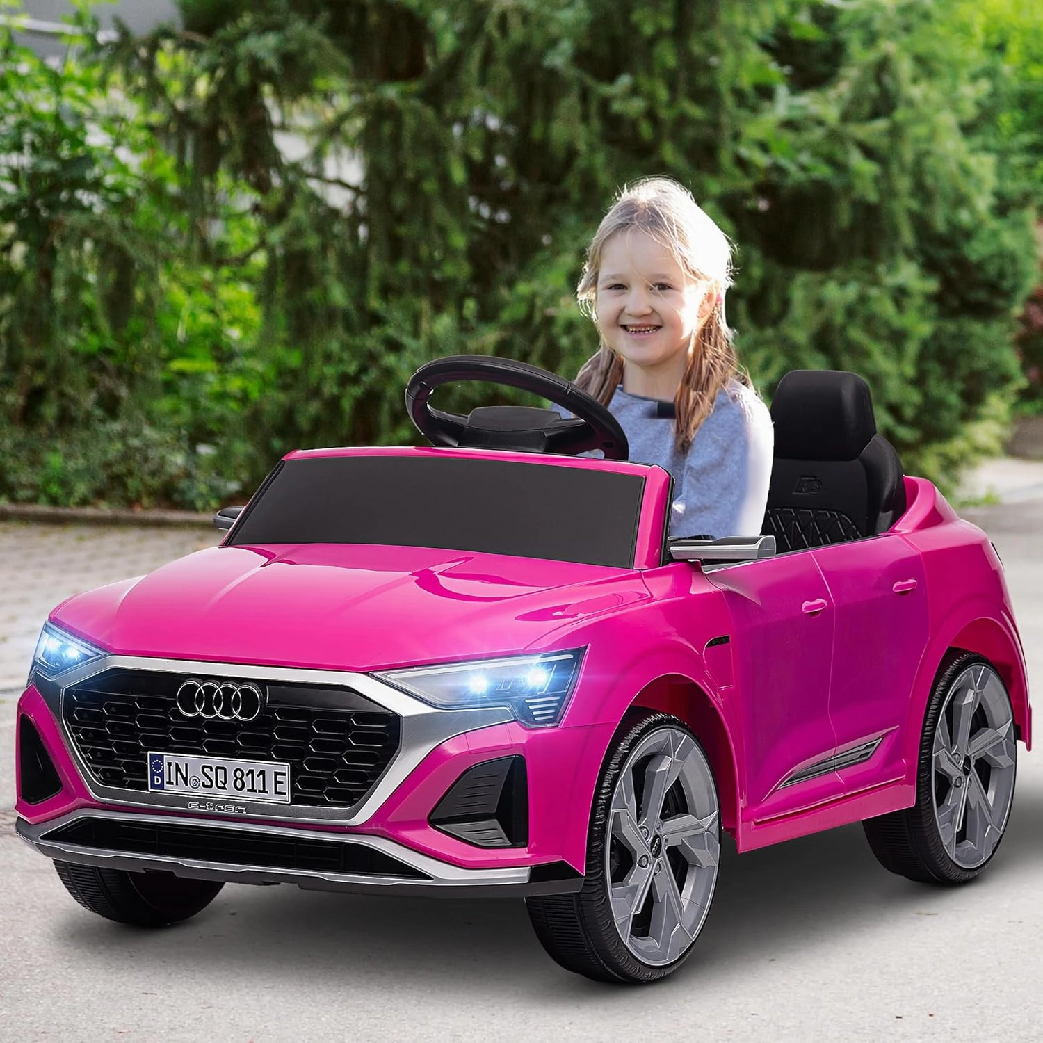 Qaba Audi Q8 e-tron Sportback Licensed 12V Kids Ride on Car, Battery Powered Kids Electric Car with Remote Control, 4 Spring Suspension Wheels, Soft Start, LED Headlights, Music Horn, Pink