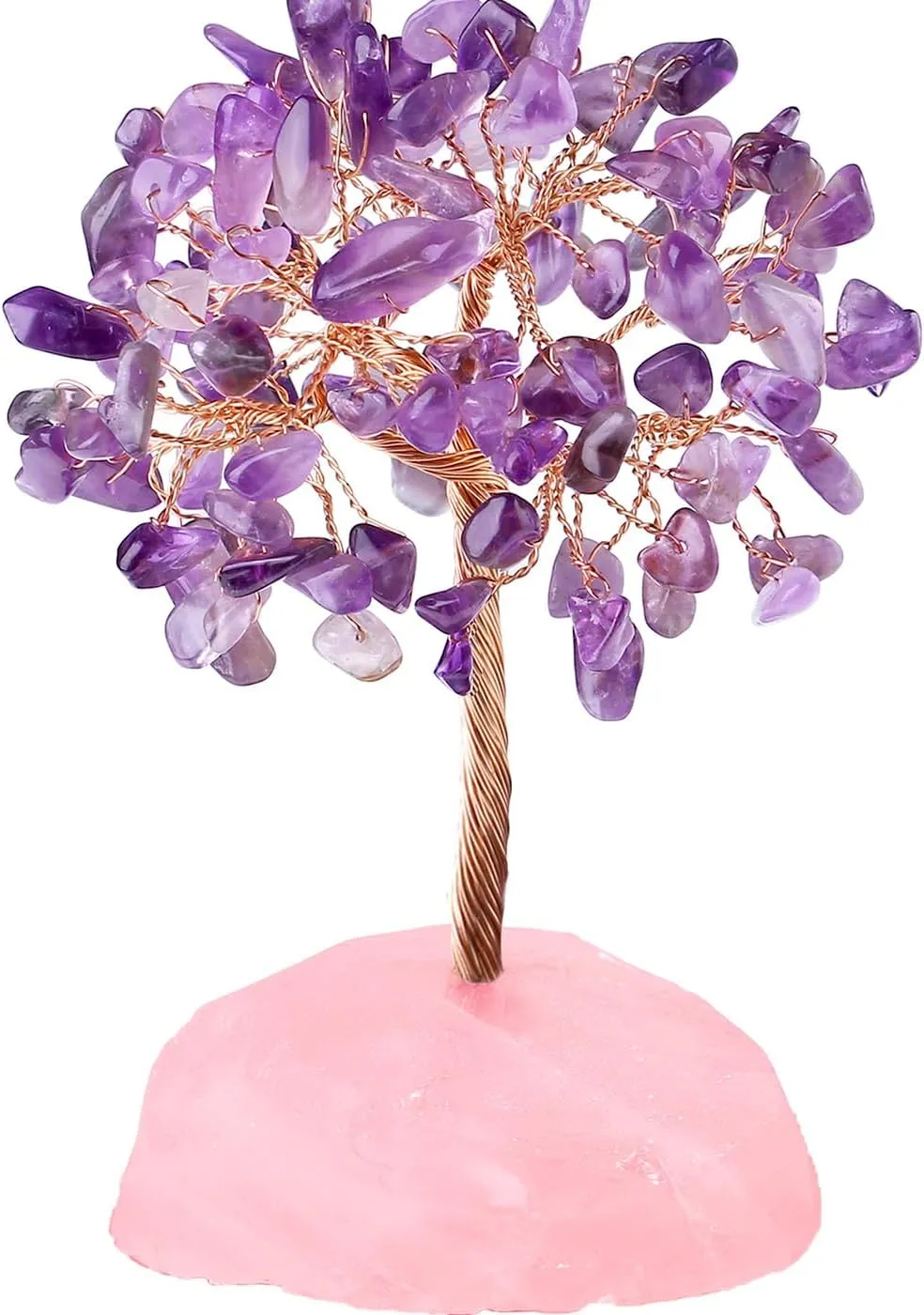 QINJIEJIE Crystal Tree Healing Crystals Amethyst, Purple Gravel Gemstone, Rose Quartz Pink Base, Copper Wire Life Stones Artificial Energy Desk Decor, Spiritual Meditation Gifts