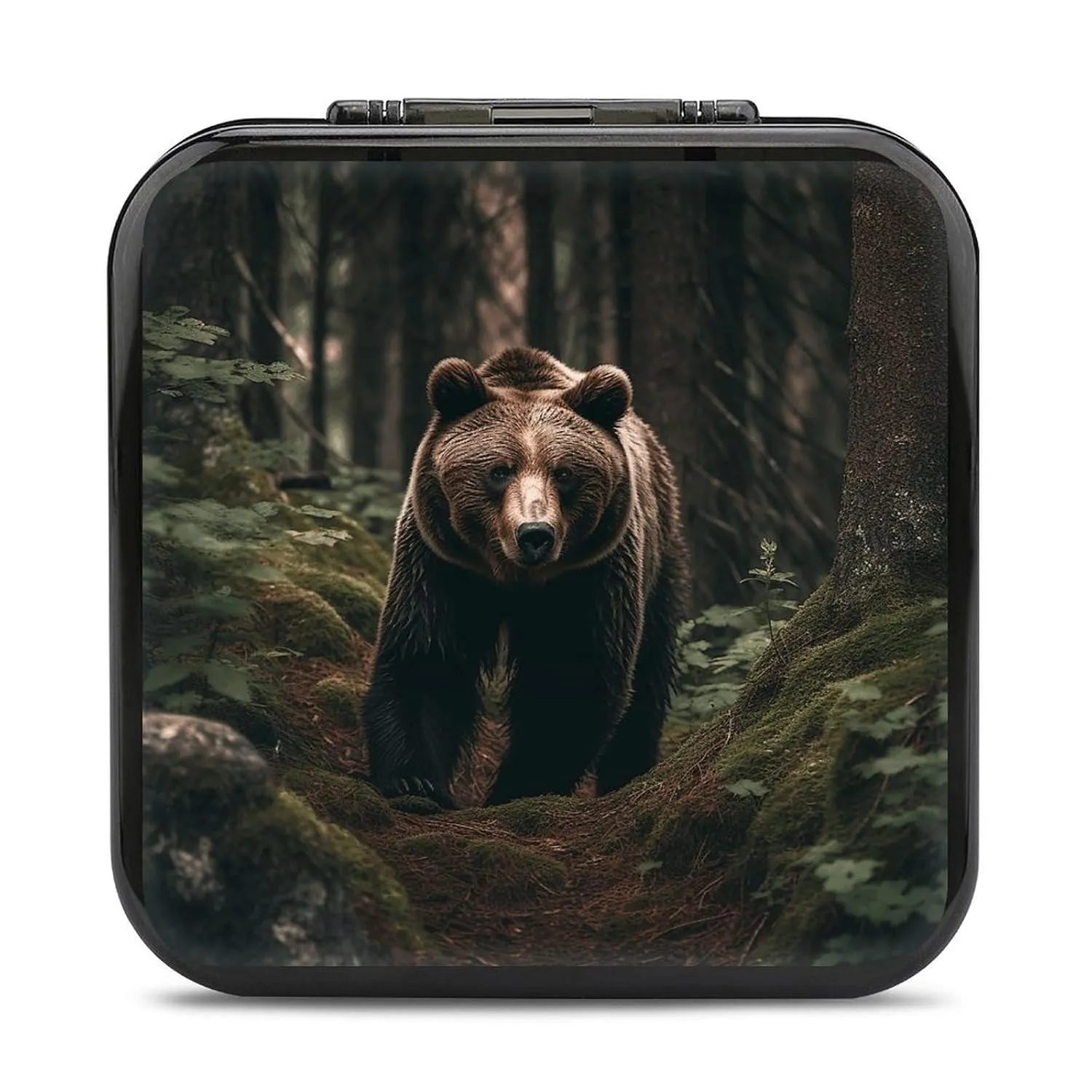 QMNBTES Bear in Tree Switch Game Case Switch Game Holder Cartridge Case Storage 24 Games & 2 Micro Sd Card Slots, Travel Carry Cases, Portable Games Card Storage, Hard Shell, Buckle Closure