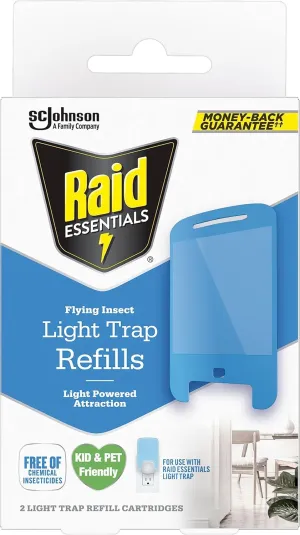 Raid Essentials Flying Insect Light Trap Refills, 2 Light Trap Refill Cartridges, Featuring Light Powered Attraction