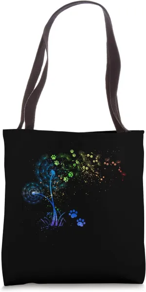 Rainbow Dandelion Paw-Print Dog Lover Colorful Dandelions Tote Bag