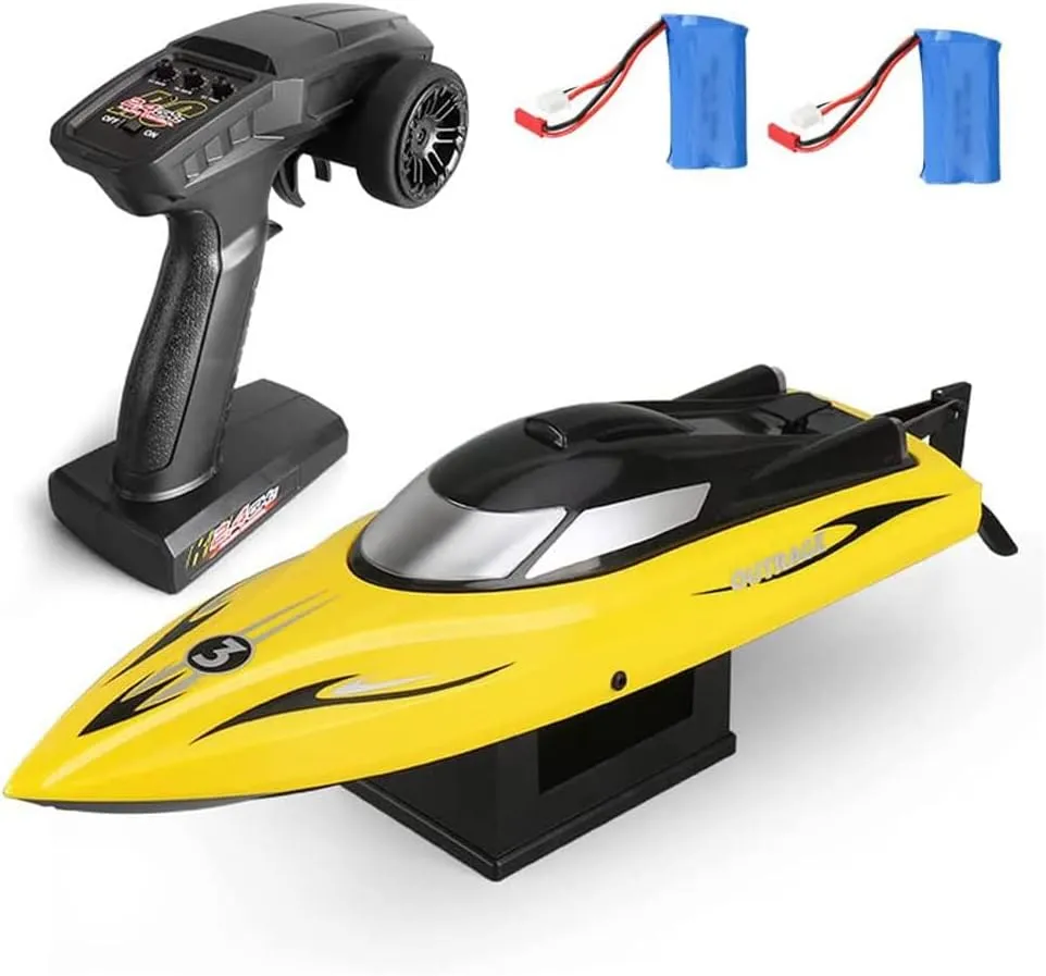 RC Boat for Kids and Adults, 30km/h High Speed Remote Control Boat for Pool & Lake 2.4 GHZ Fast Racing Boats with 2 Rechargeable Batteries