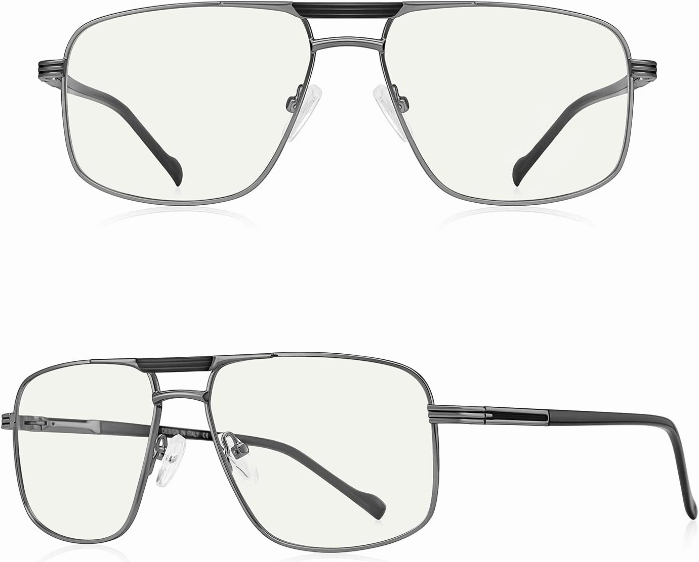 Reading Glasses for Men Square Double Bridge Blue Light Blocking Computer Readers