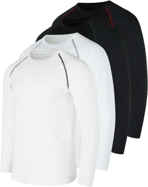 Real Essentials 4 Pack: Men's Compression Long-Sleeve T-Shirt Athletic Cold Weather Baselayer (Available in Big & Tall)