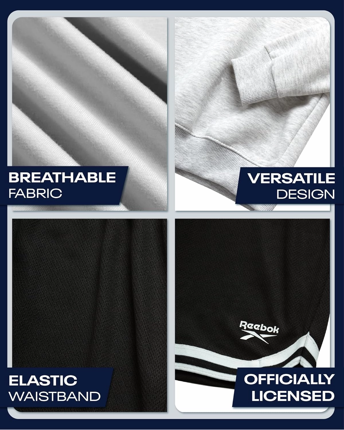 Reebok Boys' Active Sweatsuit - 2 Piece Performance Knit Pullover Hoodie Sweatshirt and Sweat Shorts - Athleisure Set (8-12)