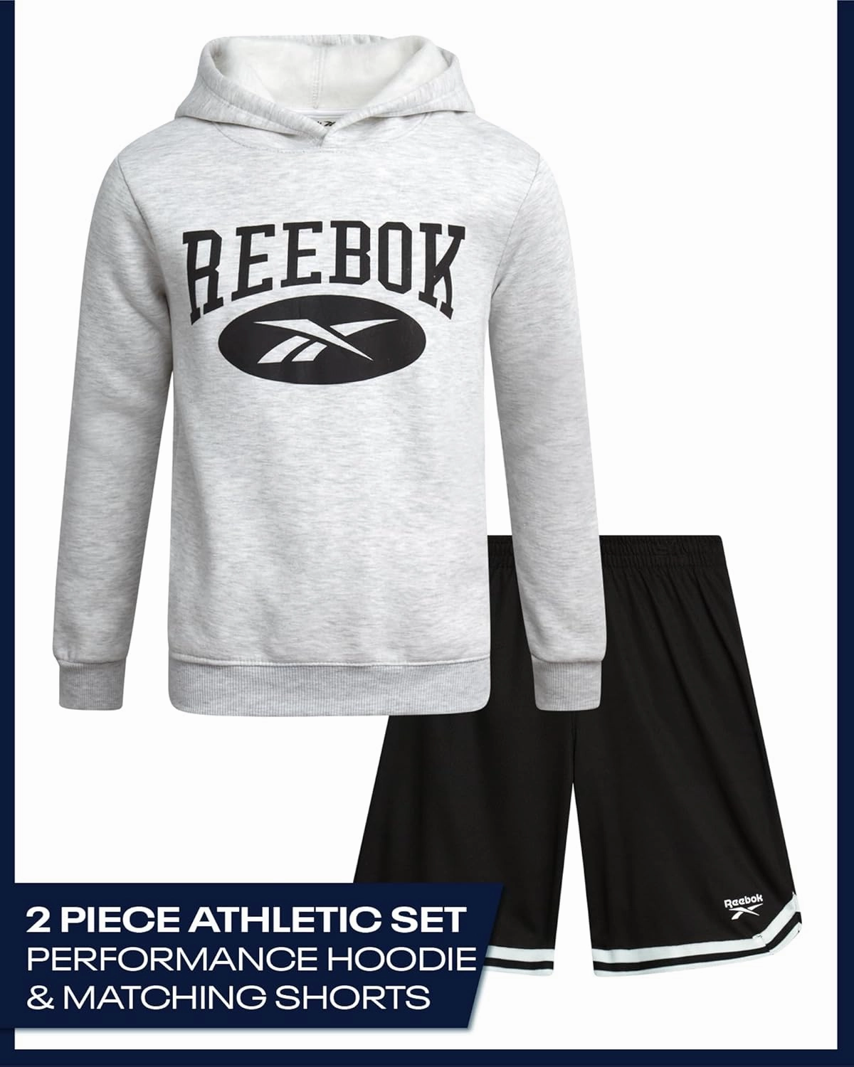 Reebok Boys' Active Sweatsuit - 2 Piece Performance Knit Pullover Hoodie Sweatshirt and Sweat Shorts - Athleisure Set (8-12)