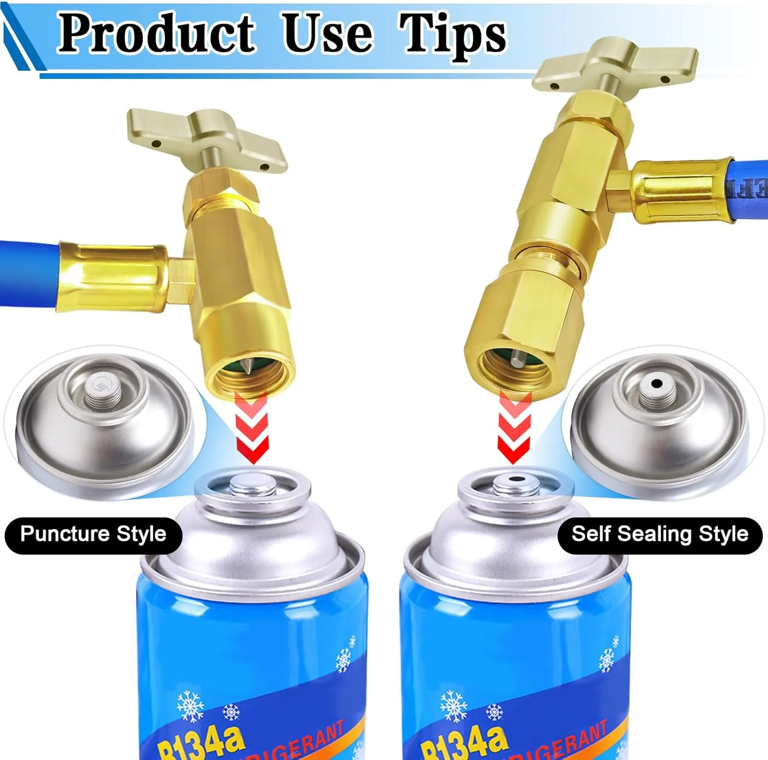 Refrigerator Freon Recharge Kit, R134a Refrigerant Recharge Kit, A/C R134a Refrigerator Freon Recharge Kit, with Bullet Piercing Tap Valve, R134a Self-Sealing Adapter, for Home AC Refrigerant System