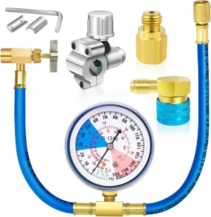 Refrigerator Freon Recharge Kit, R134a Refrigerant Recharge Kit, Fridge Recharge Kit, with 1 BPV31 Bullet Piercing Tap Valve, 1 R134a Self-Sealing Adapter, for Home AC Refrigerant System