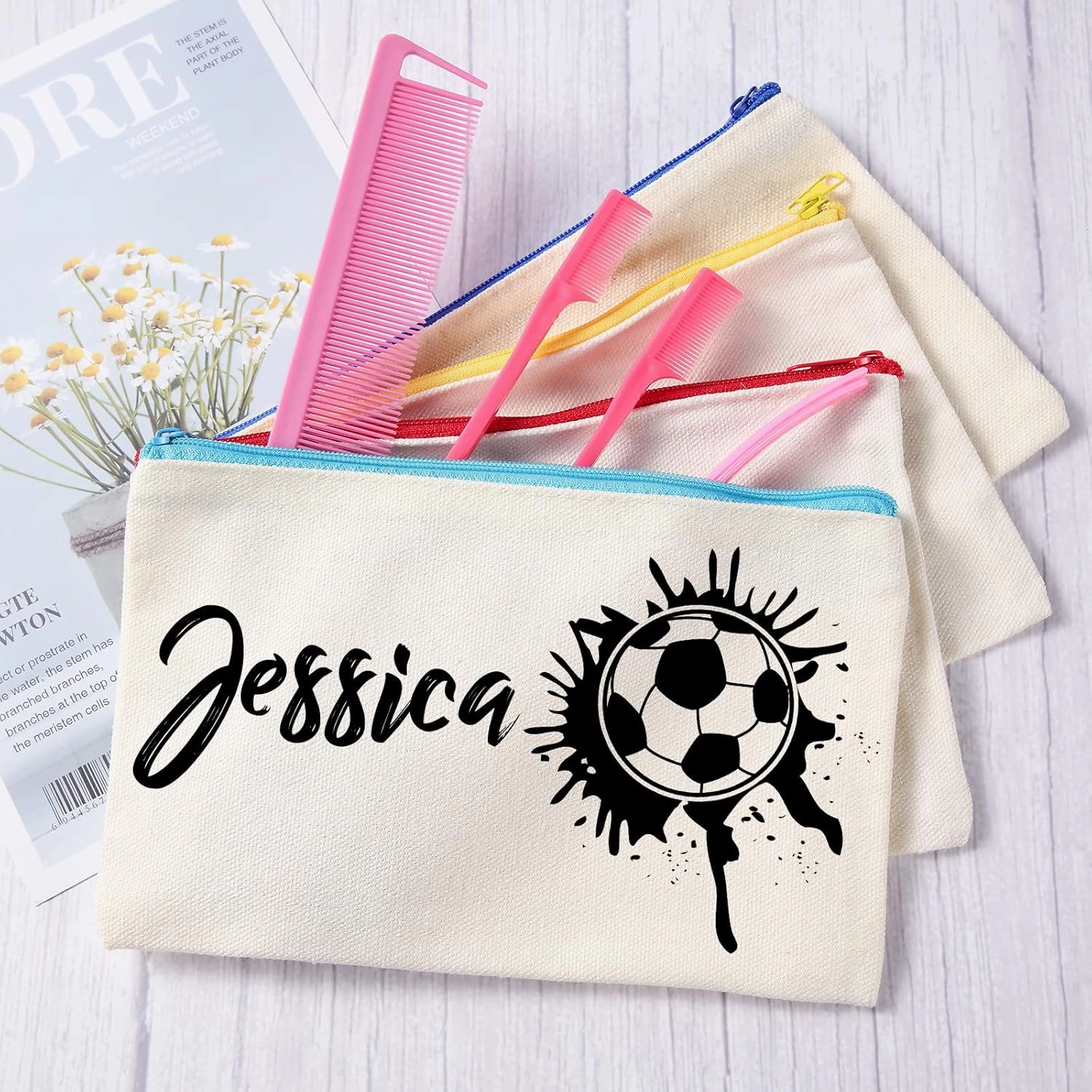 Reginary 80 Pack Canvas Zipper Makeup Bags Bulk Pencil Pouches Blank DIY Craft Canvas Cosmetic Bag Pouch with Zipper for Makeup Cosmetic Toiletry Stationary Storage(Natural and Colorful Zippers)