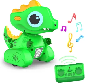 Remote Control Robot Dinosaur Toys, Dinosaur Toys for Kids, Robot Toy With LED Light Eyes, Auto-Demo, Recording, Repeat, 360 Degree Rotation, Singing for Girls Boys age 3 Years and Up, Green