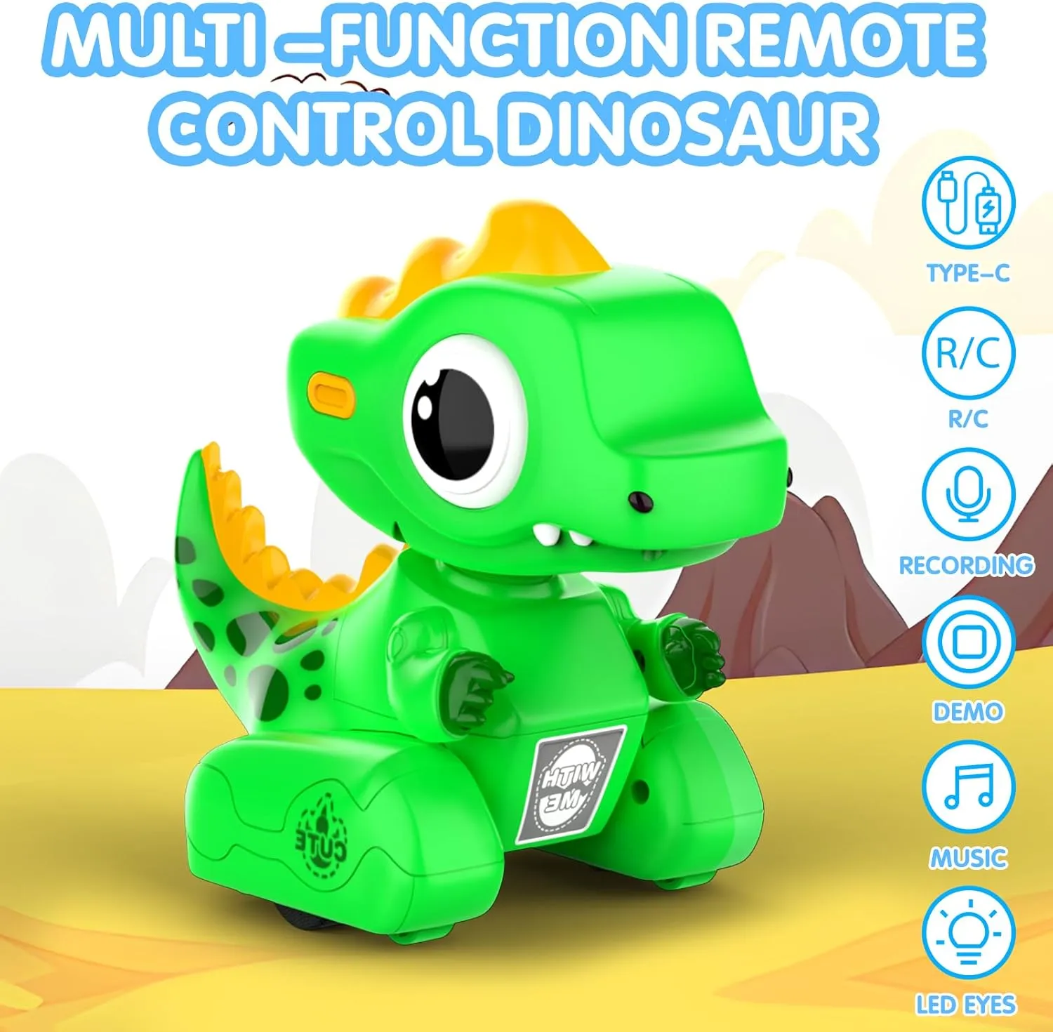 Remote Control Robot Dinosaur Toys, Dinosaur Toys for Kids, Robot Toy With LED Light Eyes, Auto-Demo, Recording, Repeat, 360 Degree Rotation, Singing for Girls Boys age 3 Years and Up, Green