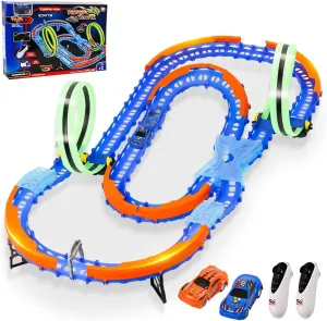 Remote Control Slot Car Race Track Set for STEM Learning, Hot Attraction Track Builder DIY Assembly Competitive Racing Toys for Boys and Girls (Small)