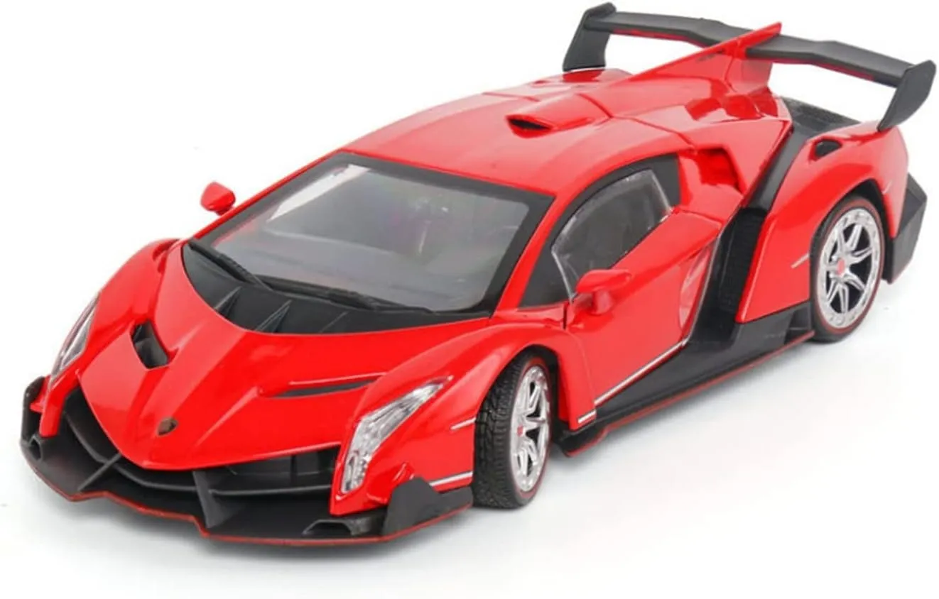 Resin Car Vehicle Model Fit for Lambo Veneno 1 24 Alloy Sports Car Model Sound and Light Pull Back Die Cast Vehicle Gift Collection Festive Deluxe Gift (Size : Red)