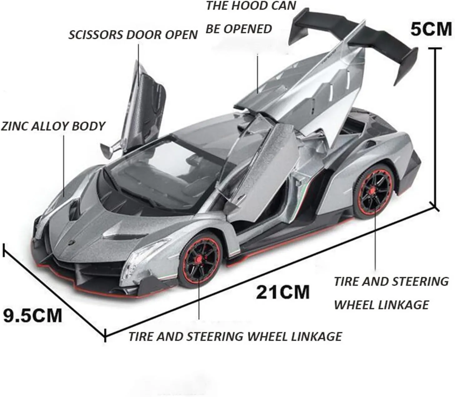 Resin Car Vehicle Model Fit for Lambo Veneno 1 24 Alloy Sports Car Model Sound and Light Pull Back Die Cast Vehicle Gift Collection Festive Deluxe Gift (Size : Red)