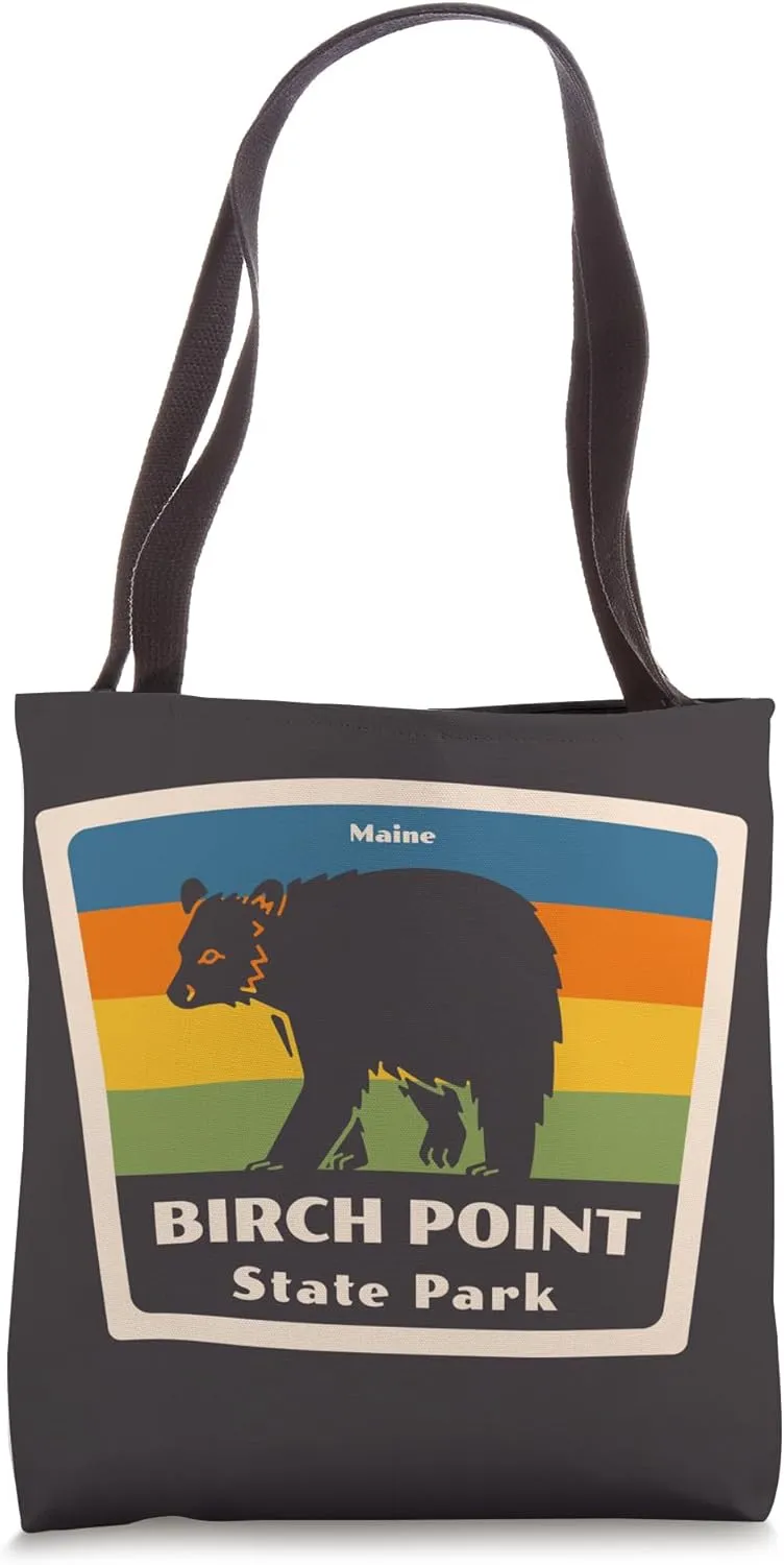 Retro Birch Point State Park Maine Bear ME Souvenir Tote Bag