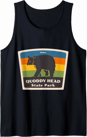 Retro Quoddy Head State Park Maine Bear ME Souvenir Tank Top