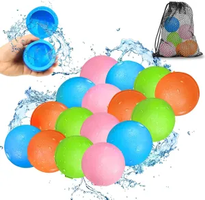 Reusable Water Balloons - 16Pcs Quick Fill Water Balls Toys For kids Age 4-8 - Refillable Magnetic Self-Sealing Water Splash Bomb For Summer Party Pool Outdoor Beach Toys for kids Age 8-12
