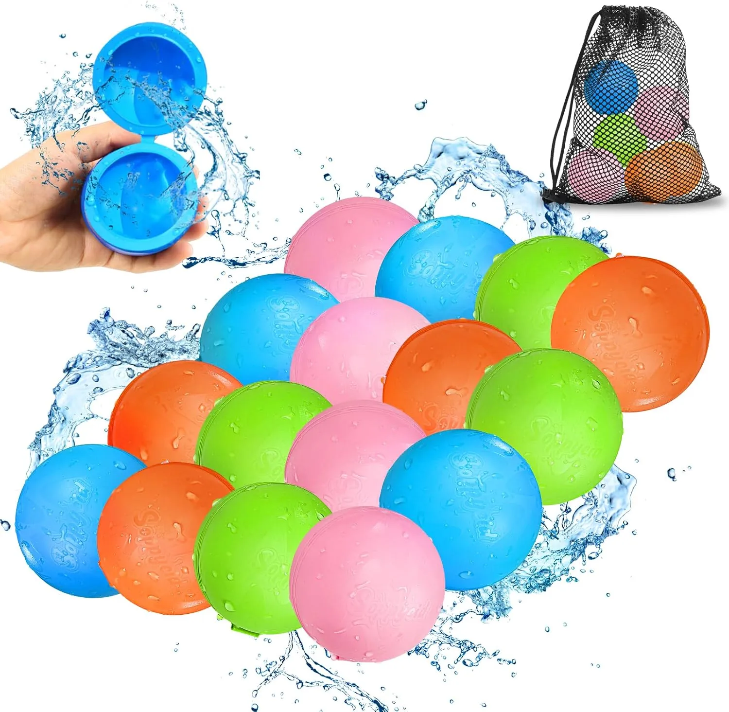 Reusable Water Balloons - 16Pcs Quick Fill Water Balls Toys For kids Age 4-8 - Refillable Magnetic Self-Sealing Water Splash Bomb For Summer Party Pool Outdoor Beach Toys for kids Age 8-12